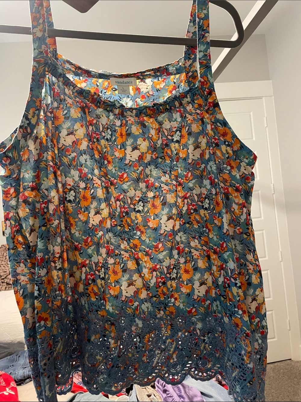 Sundance Teal Floral Lace-Hem Camisole soft cotton material.